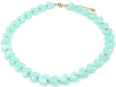 Ketting - RVS - hartjes - blauw - 40-45 cm