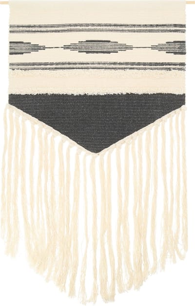 QUVIO Wandkleed - Macrame - Bohemian - Grijs en wit - Katoen - Wanddecoratie - Woon accessoires - 55 x 78 cm