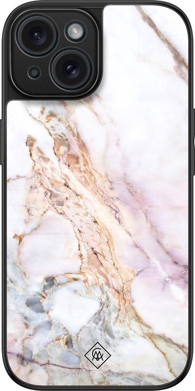 Casimoda® hoesje - Geschikt voor iPhone 15 - Parelmoer Marmer - Luxe Hard Case Zwart - Backcover telefoonhoesje - Multi