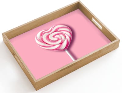 Dienblad hout 40x30 cm - Schootdienblad - Snoep - Lolly - Hart- Roze - Borrelplank rechthoek - Plateau dienbladen