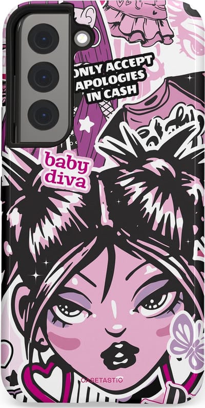 Casetastic hoesje geschikt voor Samsung Galaxy S22 - Dubbellaagse bescherming - Roze Y2K Pop Teen Girly Cash Diva Collage - Fashion Case - Grijs Donkergrijs Wit Lichtroze