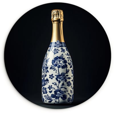 WallCircle® Wandcirkel 120x120 cm - Muurcirkel Champagne - Bloemen - Goud - Chique - Muurdecoratie woonkamer - Wanddecoratie slaapkamer - Kamer decoratie accessoires - Ronde schilderijen XXL