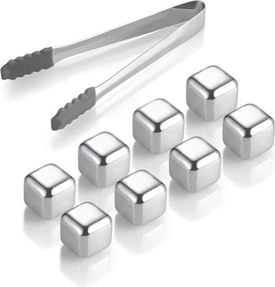 IGOODS Whiskey Stones Set (8 stuks) Incl. Tang - Whisky Stenen - RVS - Herbruikbare ijsblokjes - Icecubes met tang 8 Stuks