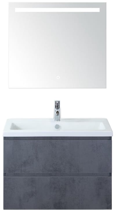 Vogue Badmeubelset 80 cm - Greeplijst in Kleur - Beton Antra - Keramische Wastafel Wit 1 Kraangat met Sence Spiegel
