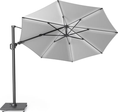 Platinum Sun & Shade – Zweefparasol – Challenger T² Glow - Ø350 cm – Lichtgrijs – Dubbel Kantelbaar – 360° Draaibaar – 96% UV protectie
