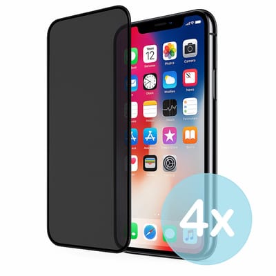 Privacy Screenprotector Geschikt voor iPhone X – Anti-Gluren – Krasbestendig Gehard Glas 9H – Volledige Dekking – 4-Pack – FuturiQ