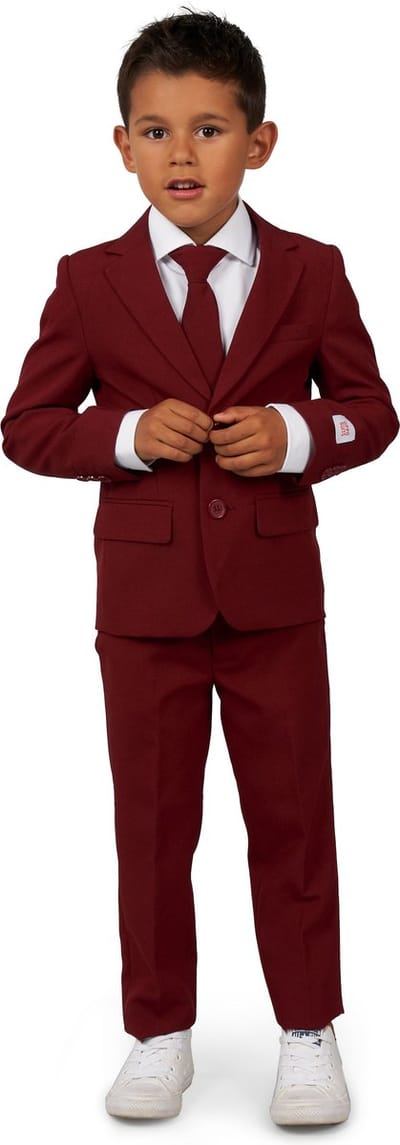 OppoSuits BOYS Blazing Burgundy - Jongens Pak - Casual Effen Gekleurd - Donkerrood  - Maat EU 92/98