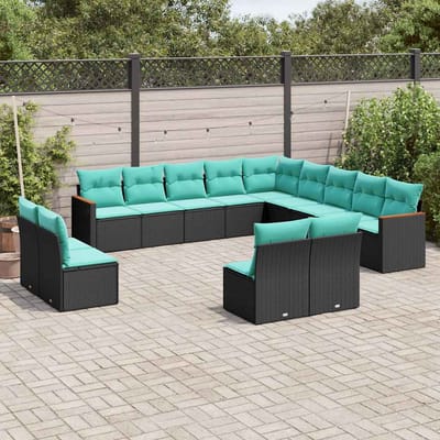 vidaXL - 13-delige - tuinbankset - met - kussens - van - zwart - polyrotan