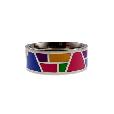 Emaille Ring Dames - Geometrische Ontwerp - Gepolijst RVS - Gekleurde Emaille Ring