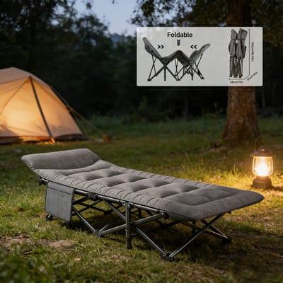 Dailygoods Opvouwbaar campingbedje met zijvak, 200 kg draagvermogen, slaapbed van Oxford-stof, gewatteerd kussen hoofdst