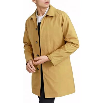 Heren Windbreaker Revers Lange Mouw Enkelrijige Lange Trenchcoat met Zakken Effen Kleur Winddichte Midi Jas M geel