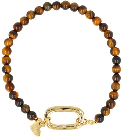 My Bendel - Armband met Goudkleurige Schakel en Hartje • Tiger Eye - met Luxe Cadeauverpakking | Sieraden Voor Dames