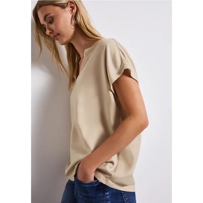 Blouse met gespleten hals in effen kleur