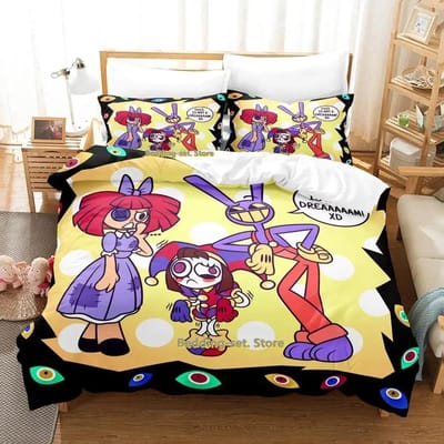 3D Printen The Amazing Digital Circus Beddengoedset Cartoon Anime driedelige set Volwassene Kind Slaapkamer Dekbedovertreksets Huishoudtextiel US Twin 173x218cm