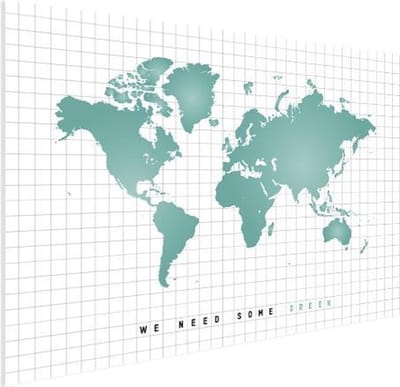 Poster - Wereldkaart - Vakken - Mintgroen - 40x30 cm
