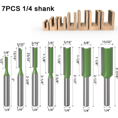 7 stuks rechte bit houtbewerkingsgereedschap freesset voor hout wolfraamcarbide freesfrees 1/4  6mm schacht 1/4" Shank