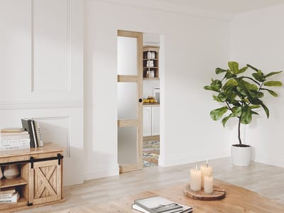 Vente-unique Schuifdeur met inbouwsysteem in hout en matgehard glas - 3 ramen - H205 x B73 cm - ACOSTA II