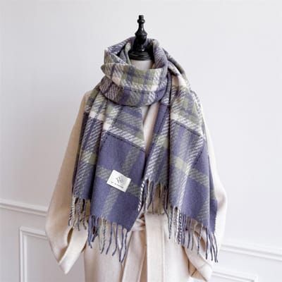 Luxe Kasjmier Dames Geruite Sjaal Winter Warme Sjaal En Wikkel Bandana Pashmina Lange Kwastjes Vrouwelijke Foulard Dikke Deken 65x180cm gray