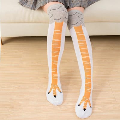 Dijhoge Kousen Kniehoogte Kip Kniehoogte Voet Sokken Grappige Persoonlijkheid Realistische Voet Sok Lolita One Size white