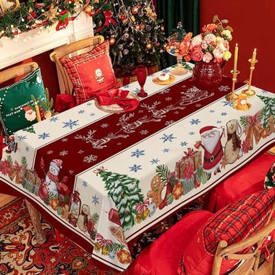 Kersttafelkleed Sneeuwpoppatroon Rechthoekig tafelkleed Kersttafelkleed Boerderijtafel Vlekbestendige decoraties 40x70cm15x27inch black