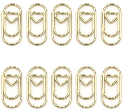 Paperclips - Hartvorm - Roestvrij staal - 100 stuks - 19,8 x 9,8 mm - Geschikt voor kantoor, school, thuis, bureau, opbergdoos - Goud