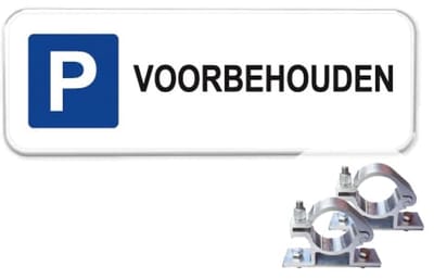 Parkeerbord Voorbehouden - Weerbestendig Aluminium - 40x15 cm - Bevestiging: Met paalbeugels Ø48mm