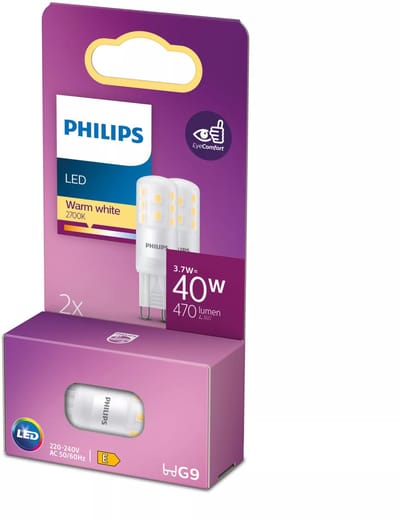 Energiezuinige Philips LED Capsule Transparant - 40 W - G9 - warmwit licht - 2 stuks - Bespaar op energiekosten