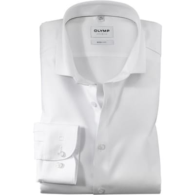 OLYMP Level 5 body fit overhemd - mouwlengte 7 - wit diamant twill - Strijkvriendelijk - Boordmaat: 38