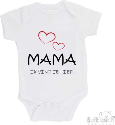 100% katoenen Romper "Mama, ik vind je lief" Moederdag Unisex Katoen Wit/zwart/rood 56/62