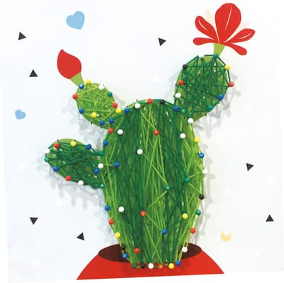 Knutselset - String-Art Cactus met Bloemen - Groen - Hobby DIY Kind 3+ - 21x21cm