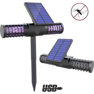 Muggenvanger UV LED Lamp IP65 Waterdicht Insectenvanger Licht Zonne-energie USB Opladen Muggen Mieren Vliegen zwart