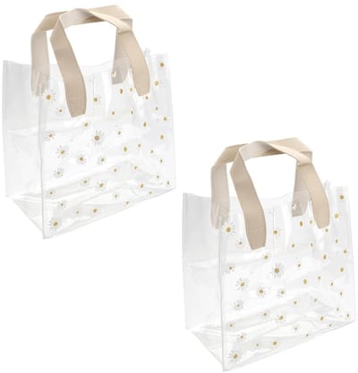 Dailygoods- Cadeauzakjes Transparant - 2 Stuks - Geschenkzakjes met Handvat - PVC - Drukknoopsluiting - Madeliefjespatroon - Perfect voor Feestgeschenken