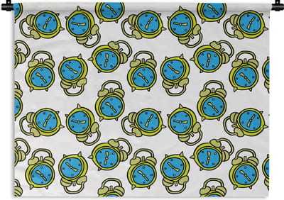 Wandkleed - Wanddoek - Wekker - Patroon - Cartoon - Slapen - 120x90 cm - Wandtapijt