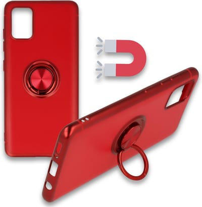 HB Hoesje Geschikt voor Samsung Galaxy A31 - Rood - Siliconen Back Cover met Ring Kickstand - Geschikt voor Magneet Houders