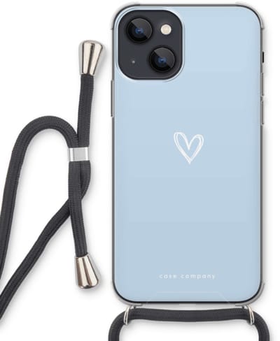 Case Company® - Hoesje met koord geschikt voor iPhone 13 mini hoesje met Koord - Klein Hart Blauw - Telefoonhoesje met Zwart Koord - Bescherming aan alle Kanten en Over de Schermrand