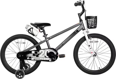 Kinderfiets – Voor kinderen van 3-12 jaar – Met oplichtende zijwieltjes – Grijs, 46 cm