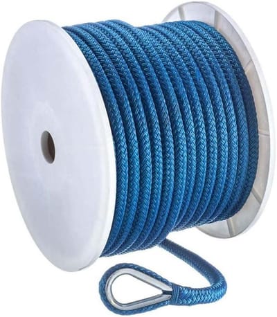 Boottouw Dubbele Vlecht - Ankerlijn Nylon - Watersport Gebruik - Schokabsorberende Constructie - 1/2 inch x 150 ft - Blauw
