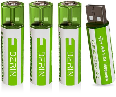 Derin USB-oplaadbare AA batterijen - direct opladen zonder lader (Li-ion 1,5 V, snelladen & herbruikbaar) - 4 stuks
