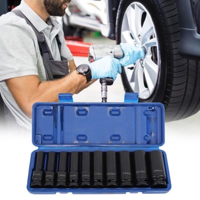10-delige slagdopset zeskantdop heavy duty chroom-molybdeenstaal 12 inch aandrijving blue