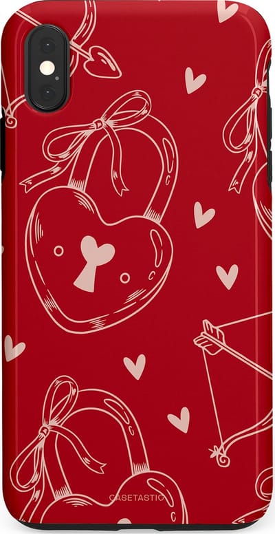 Casetastic Hoesje Geschikt voor Apple iPhone Xs Max - Stijlvolle Beschermende Duo-layer Case - Hartendief - Liefdes Slotjes - Valentijn - Valentine - Love - Rood Wit