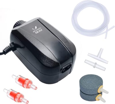Krachtige 4L/min Aquarium Oxygenator met Dubbele Output Pomp, Stille Aerator, Verstelbare Luchtsteen en Accessoires voor Aquaria tot 380L, Ideaal voor Gezonde Vis en Planten