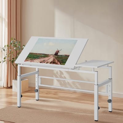 HAUSS SPOLE Tekentafel - Verstelbare Hoogte En Kantelbaar Blad - Voor Kantoor En Studie - MDF En Metaal - Wit - 77-100 Cm