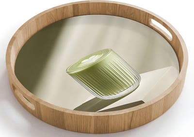 Dienblad rond 40x40 cm - Schootdienblad hout - Matcha - Glas - Groen - Minimalistisch - Borrelplank rechthoek - Plateau houten dienbladen