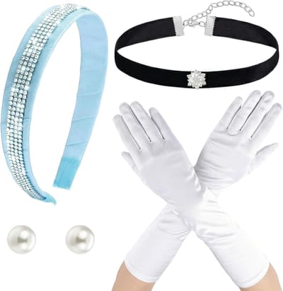 Volledige Prinsessen Kostuum Set voor Vrouwen met Blauwe Hoofdband en Witte Handschoenen voor Carnaval en Cosplay Feesten
