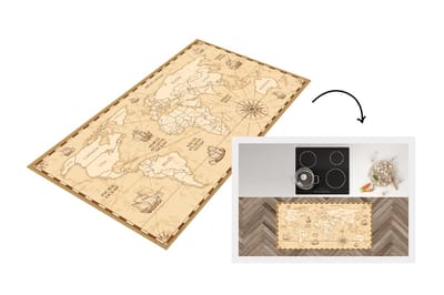 Keukenloper - Loper keuken - Wereldkaart - Vintage - Boot - Windroos - 120x60 cm - Keukenloper vinyl
