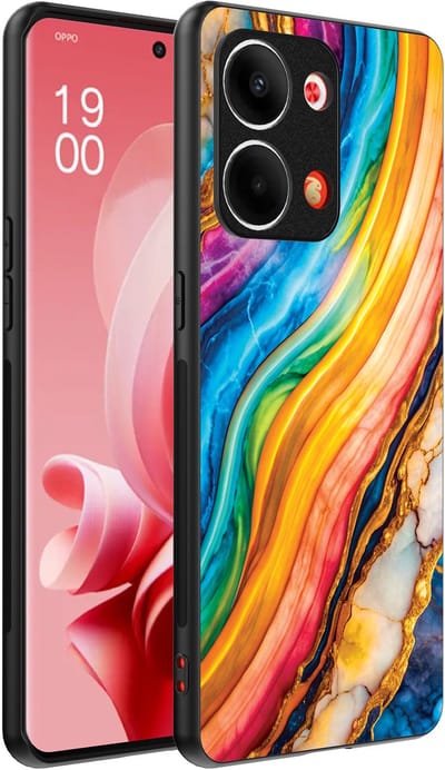 Smartphonica Telefoonhoesje Geschikt voor Oppo Reno 9 / 9 Pro met Regenboog Goud Marmer Opdruk - TPU Backcover Case Rainbow Gold Marble Design geschikt voor Oppo Reno 9;Oppo Reno 9 Pro