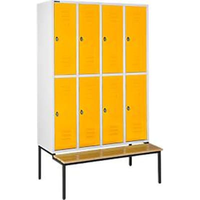 Schäfer Shop Select Kledinglocker, 4 x 2 compartimenten, zitbank 300 mm, draaigrendelslot, Deur koolzaadgeel