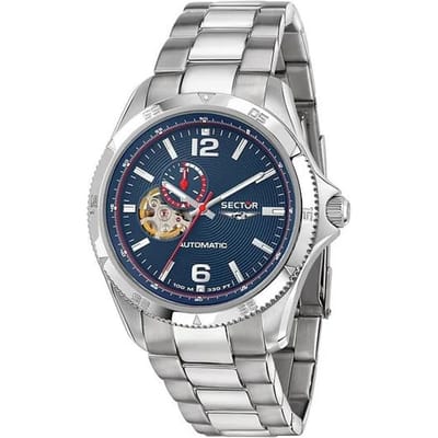 Sector 650 Automatisch Roestvrij Staal Open Hart Blauwe Wijzerplaat Automatisch R3223231001 100M Herenhorloge blauw