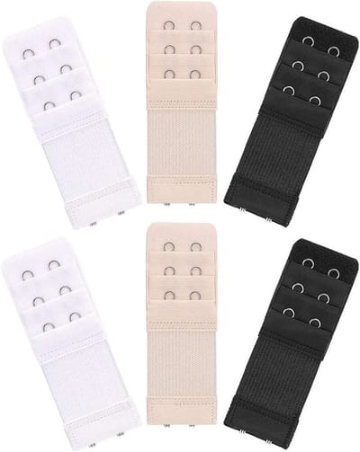 Verlengingsset voor Beha's - 6 Stuks met 2 Haakjes en 3 Rijen - Zacht en Comfortabel Elastisch Bandje voor Dames in Zwart, Wit en Huidskleur