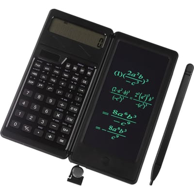 Calculatrice scientifique avec tableau d'écriture de 6 pouces et stylo à double alimentation, fonctionnant à l'énergie solaire et à piles Function noir